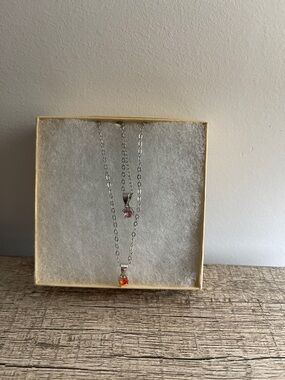 Sterling Silver Layered Necklace with Pink and Orange Stones